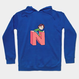 boy is playing on the capital letter N Hoodie